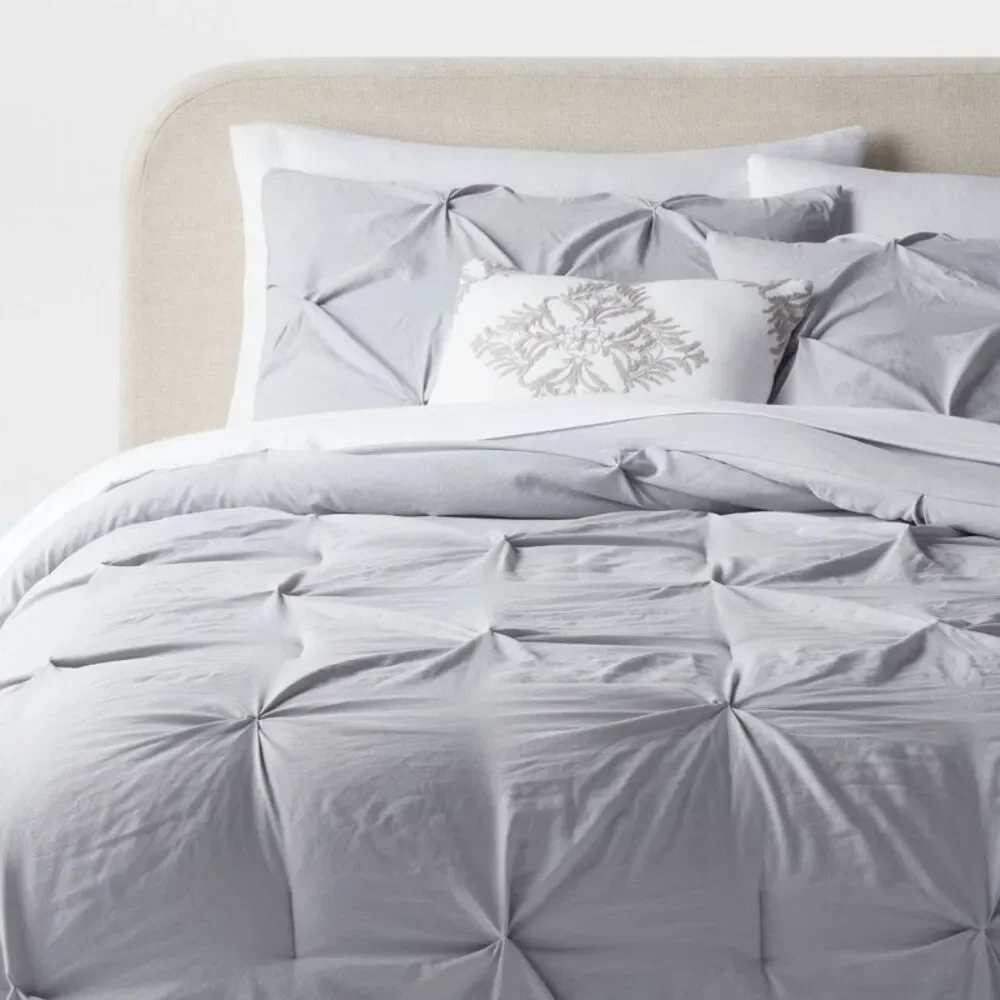 8pc Queen Pinch Pleat Comforter and Sheet Set Gray - Threshold